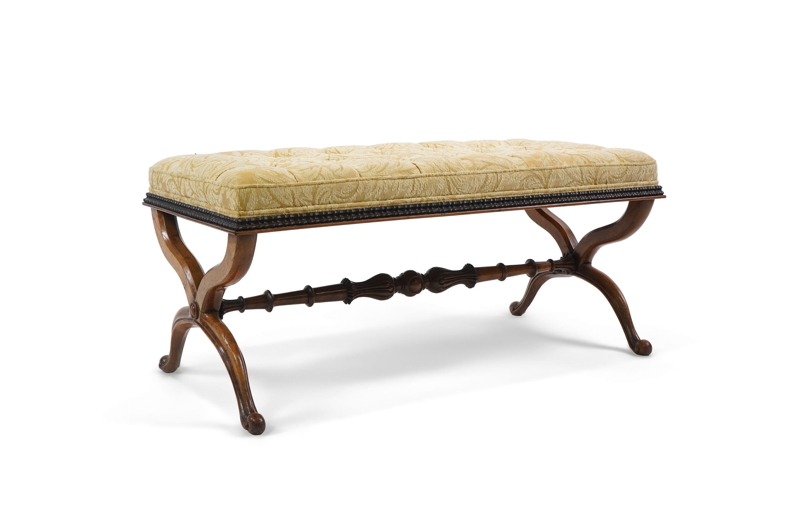 A Victorian faded rosewood rectangular X frame dressing stool